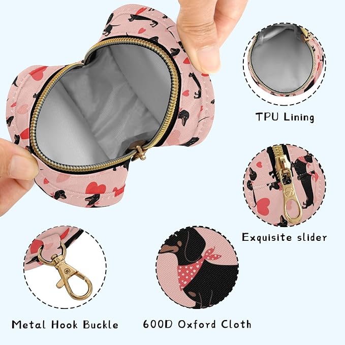 Dachshund Dog Hearts Pink Pattern Pacifier Holder Case with Metal Clip Portable Pacifier Cover Pouch for Newborn Boys Girls