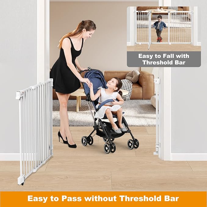 SHYUJAJIE No Bottom Bar Baby Gate, 37 inch Tall Cat Pet Gate for Doorway, Adjustable 27.5in- 43 in Dog Gate with Large Walk Thru Door (White, 37inch)