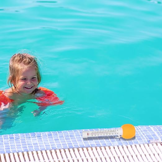 Floating Pool Thermometer Orange with Cartoon Design, Water Temperature Gauge for Bath, Hot Tub and Swimming Pool Use, Easy-Read Floating Bath Thermometer for Newborns