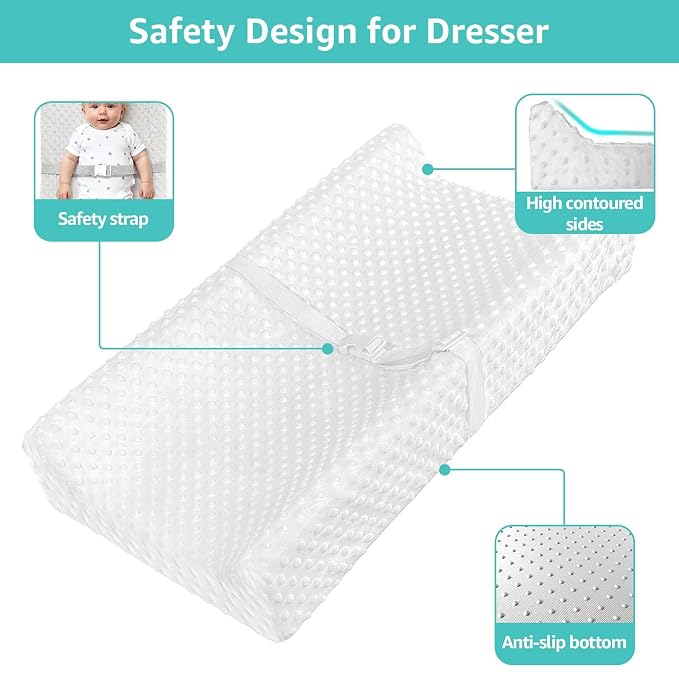 YENING Small Changing Pad Mini 23 x 13 with Washable Cover Waterproof Baby Diaper Changing Pad for Dresser Table Pad White