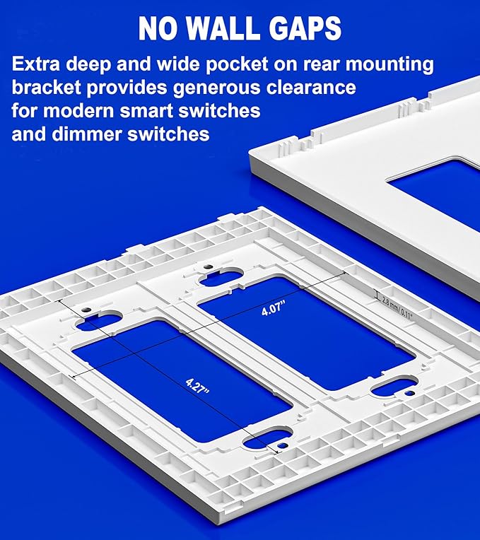 Art Plates - OVERSIZED Screwless Switch Plate - 5.5" x 5.5" - Jumbo 2 Gang Decorator GFCI Style - Unbreakable Polycarbonate - Two Gang Screwless Light Switch Cover Plate - Glossy White (5 Pack)