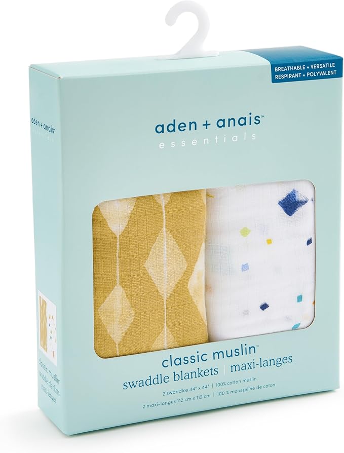 aden + anais Essentials Cotton Muslin Swaddles, Breathable Baby Blanket, Ideal for Boys, Girls, Newborns, Babies & Infants, Receiving Blanket, Soft and Lightweight Wrap, 2 Pack, Kite Parade