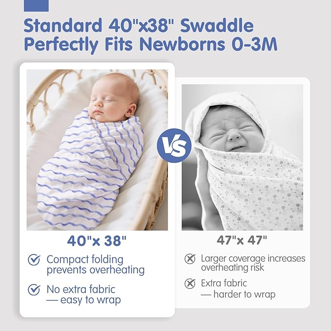 hahaland Muslin Swaddle Blankets Bamboo - 3-Pack, 1 Large (47" x 47") & 2 Standard (38" x 40") - Breathable Silky Soft Receiving Blankets Swaddles for Newborns Baby Boy Gifts Newborn Essentials, Blue