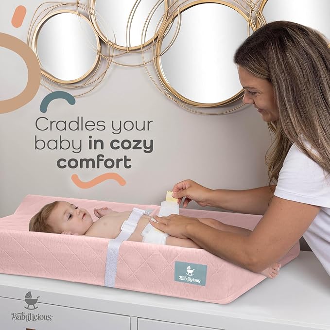 Contoured Baby Changing Pad ??Waterproof & Breathable Diaper Changing Pad | Removable Washable Cover, Non-Slip Base & Safety Strap | Standard Size for Dresser & Changing Table Pads
