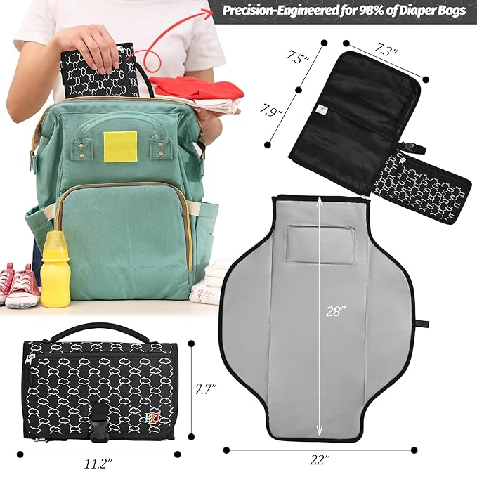 Portable Diaper Changing Pad - Changing Pad Portable with Wipes Pocket, Waterproof Diaper Changing Mat, Portable Changing Pad for Baby, Newborn Gift (Black)