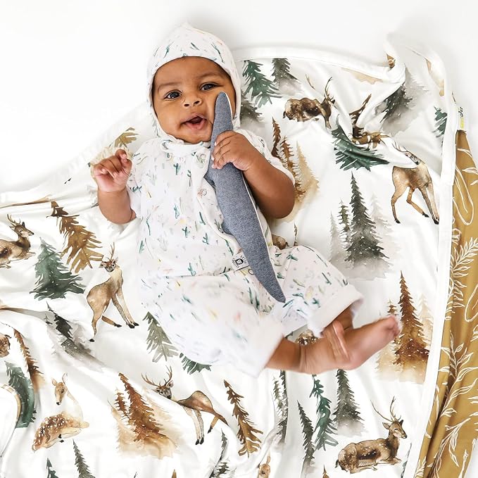 GRSSDER Baby Blankets Super Soft Stretchy Jersey Knit Swaddle Blanket for Baby Girls and Boys, Double Layer Receiving Blankets 34 x 44 Extra Large for Swaddling, Deer Pattern