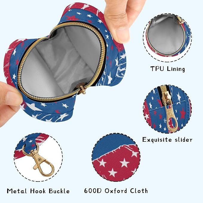 Pacifier Holder with Clip Pacifier Case for Diaper Bag Round Baby Pacifier Pouch Box Bag Portable July 4th T-rex and Us Flag Stars
