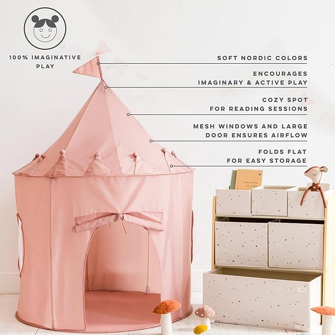 3 Sprouts Kids Play Tent - Sustainable Recycled Fabric ??Fun Spacious Childs Playhouse for Indoor Games for Boys & Girls - Durable Fort Pop Up House for Toddlers & Children Age 3-10 - Pink