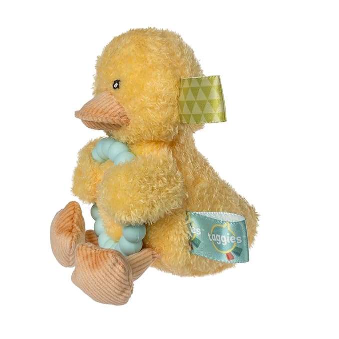 Taggies Soft Baby Rattle with Soothing Teether Ring and Sensory Tags, 6-Inches, Yellow Dunkin Duck