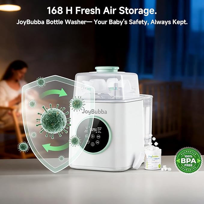 Bottle Washer, Sterilizer & Dryer – 19-Min Fast Cleaning, All-in-One Machine for Baby Bottles, Pump Parts & Feeding Accessories with 3 High-Temp Sterilization Modes, 60 Cleaning Tablets.
