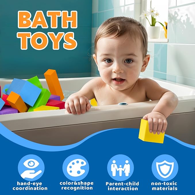 Pairez Toys Large Building Blocks for Toddlers 3-5, Big Foam Building Blocks, Baby Bath Toys, Soft Stacking Blocks Set, Montessori & Sensory Learning Toys for 3+ Years Old Boys & Girls (36PCS)