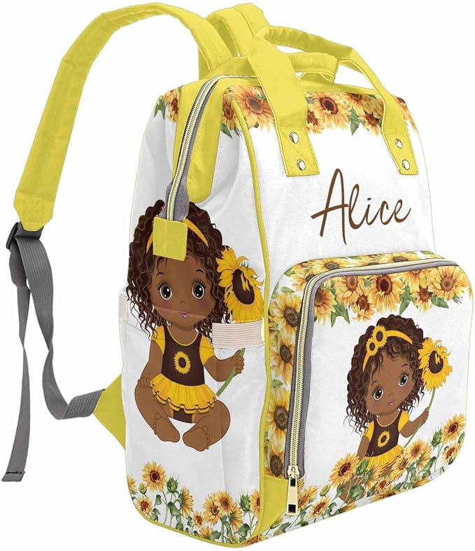 M YESCUSTOM Custom Name Diaper Bag Backpack for Wife Personalized Cute Mommy Nursing Daypack Mothers Day New Born Gifts Sunflower Travel Bag Multi Function Waterproof Backpack for Holiday, Ourdoor