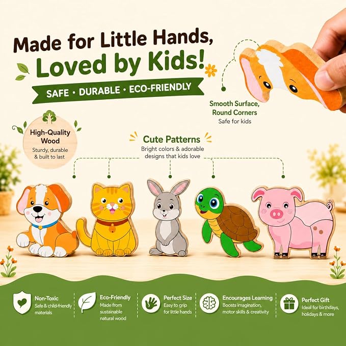 MAGICACORN Wooden Animal Puzzles for Toddlers – Montessori Educational Learning Toys for Preschoolers, Farm Animal Jigsaw Puzzle Set, Safe & Durable Gift for Boys & Girls, Christmas Birthday Present