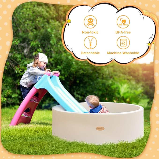 HARBOLLE Baby Ball Pit 47.2" Soft Round Memory Foam Ball Pits NOT Included Balls Indoor Outdoor Playpen for Babies Toddlers Kids Great Gift for Girls Boys, White