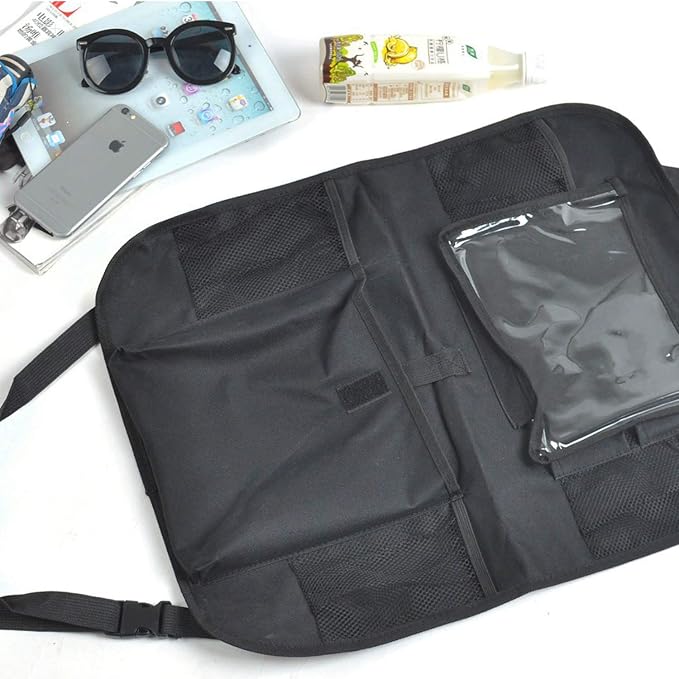 Car Organizer Back Seat Travel Storage with Cup Holders & Tablet Pouch Kick Mats