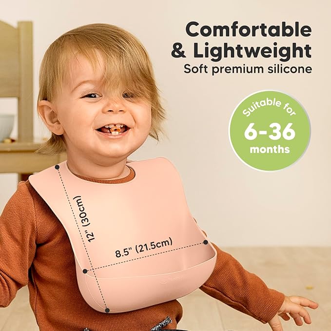 KeaBabies 2-Pack Silicone Bibs for Babies, Toddlers Girl, Boy ??Sturdy Food-Grade Baby Bibs for Eating, Large Food Catcher, Clean & Put On Easily, Waterproof Toddler Feeding Essentials (Dusk)