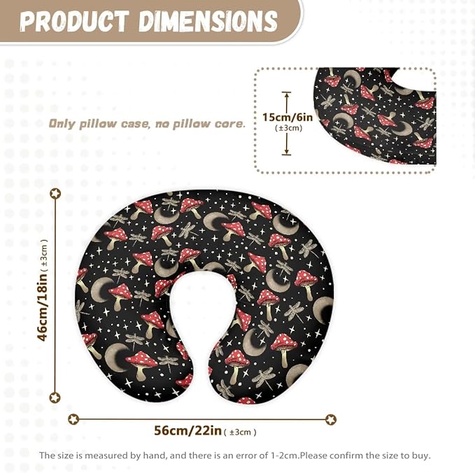 Mushroom Dragonfly Bottlefeeding Pillow Detachable Newborn Original Breastfeeding Slipcover Case and Positioner U-Shaped Head Support Protector Cushion Essential with Hidden Zipper