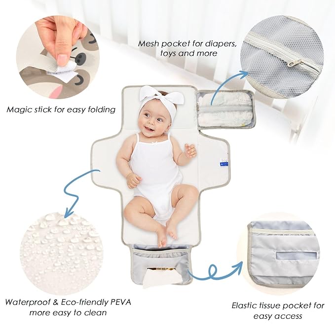 Baby Portable Diaper Changing Pad Waterproof Lovely Sloth Jungle Animal Diaper Changing Mat with Wipes Pocket Foldable Travel Changing Pad Bag