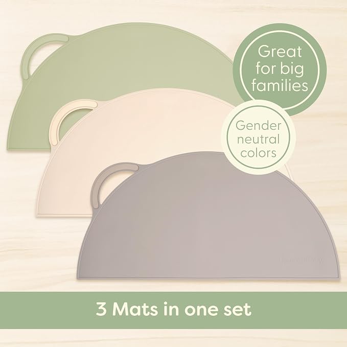 Upward Baby Silicone Suction Mat - Set of 3 Non Slip Silicone Mat - Baby Led Weaning - Kids Placemat for Dining Table High Chair - Toddler Feeding Supplies for Eating - Placemats for Restaurants