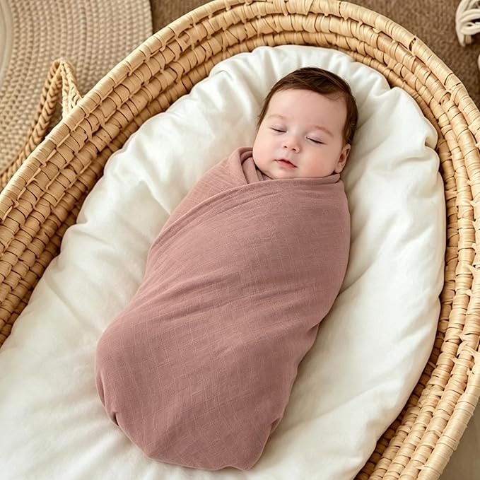 POMISO Muslin Swaddle Blankets for Boys & Girls, Newborn Receiving Blankets, 4 Pack Soft Breathable Baby Swaddles, Large 47x47 Inches, Leaves & Warmth Colors