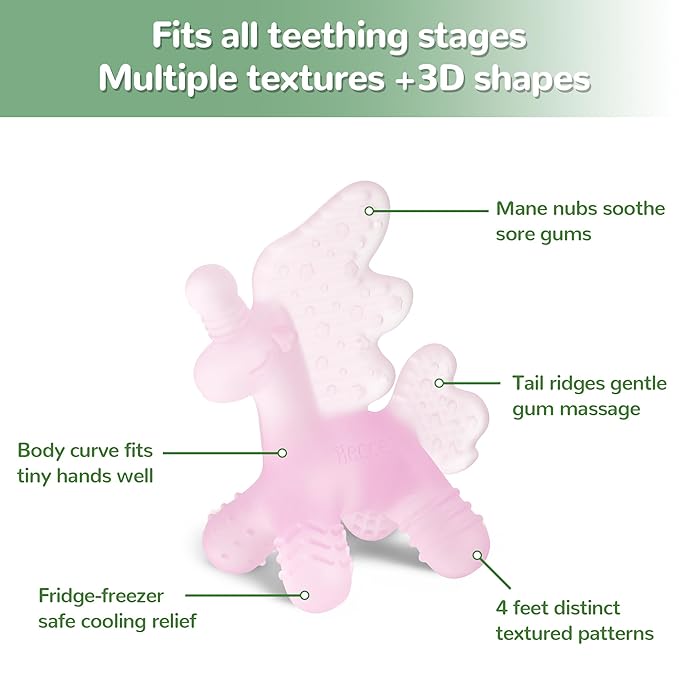 HECCEI Baby Teether Toy, Soft Food?‘Grade Silicone Teether, Soft Infant Teether Chew Toy, BPA Free, Multi-Texture Design Teether (Mint Haze)