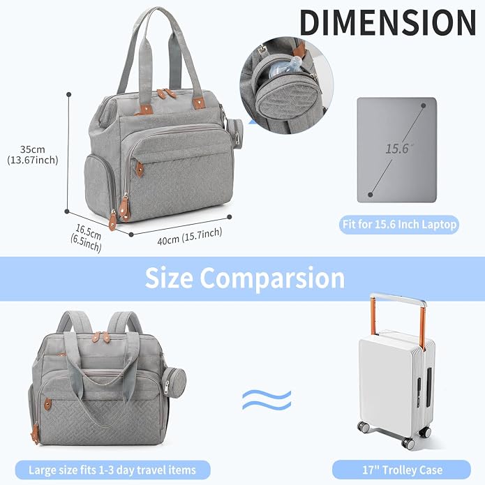 Diaper Bag with Changing Pad - Large Capacity Travel Diaper Bag Tote/Backpack for Mom and Dad