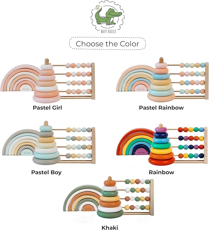 BUSY PUZZLE Wooden Ring Stacker, Baby Nursery Decor, Wooden Baby Toy, Montessori Toys, Pyramid Toy, Sensory Toy, Stacking Toys