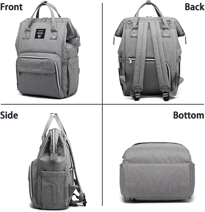 Diaper Bag Backpack for Mom Dad, Maternity Changing Bag Diaper Backpack with Stroller Straps(USB-grey)