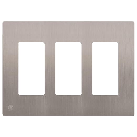 ENERLITES Elite Series Screwless Decorator Wall Plate Child Safe Outlet Cover, Gloss Finish, Size 3-Gang 4.68" H x 6.53" L, Unbreakable Polycarbonate Thermoplastic, SI8833-BNK, Brushed Nickel