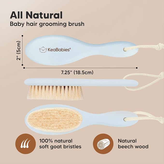 KeaBabies Baby Hair Brush and Comb Set - Soft Goat Bristles, Wooden Brush with Soft Goat Bristle, Soft for Baby's Head and Craddle Cap