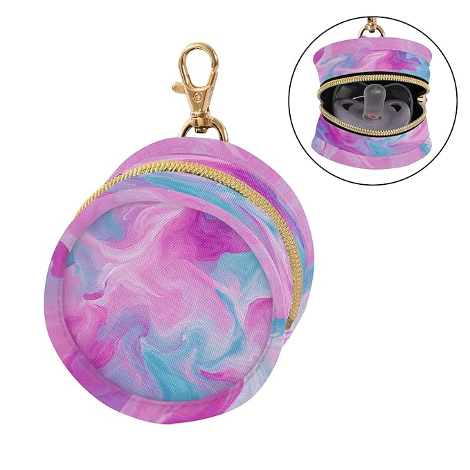Pacifier Holder with Clip Pacifier Case for Diaper Bag Round Baby Pacifier Pouch Box Bag Portable Deep Blue Pink Fluid