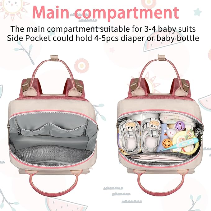 Legestori Diaper Bag Backpack, Baby Girl Diaper Bag, Large Diaper Bag Backpack Gift for Girls, Baby Diper Backpack for Travel with Insulated Pockets and Stroller Straps