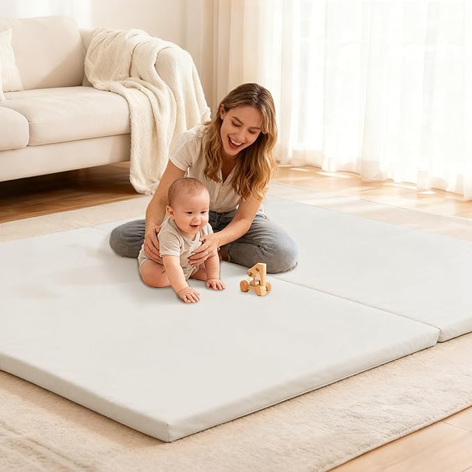 Ultra Soft Baby Play Mat for Floor 1.4" Thick Memory Foam 70x79 Playpen Mat for Toddlers Infant Kids with Non-Slip Backing Safe for Crawling, Water-Repellent Leather for Tummy Time, Tatami Style(Grey)
