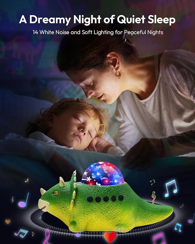 Dinosaur Night Light Projector for Kids - 8 Color Changing, 14 Sleep Sounds, 360° Rotation, Projection Lights for Bedroom, Walking Dinosaur Toys - Gift for Boys Girls 3-5,5-7 Years Old