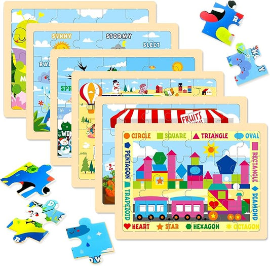 Montessori Wooden Puzzles for Toddlers 3-5, 6 Packs 24Pcs Solar System Learning Toys, Educational Preschool Puzzle Set, Toys for Kids Age 3 4 5 6 7 8, Birthday Gift for Boys Girls（Season）