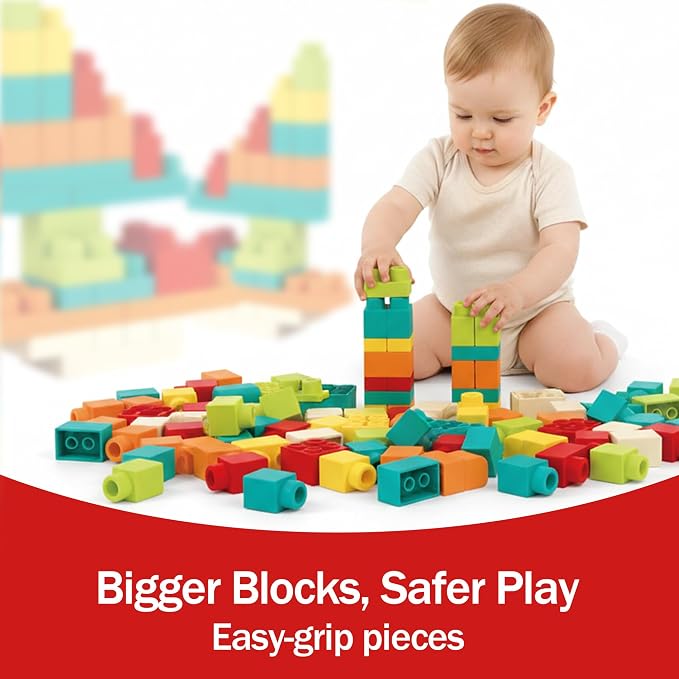 Soft Building Blocks STEM Montessori Preschool Learning Stacking Sensory Toys, Large Construction Block Set, Rubber Blocks 12-18 Months Block Bag with 42 Pieces and Storage