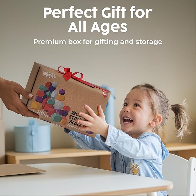 BUNMO 40pcs Wooden Stacking Toys - Montessori Educational Blocks for Toddlers, Non-Toxic, Safe, and Durable for Kids’ Creative Play and Learning