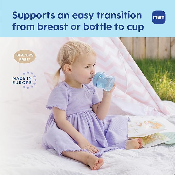 MAM Starter Cup (1 Count), Sippy Cup, Drinking Cup With Extra-Soft Spill-Free Spout and Non-Slip Handles, For Girls 4+ Months, Five Ounces, Pink