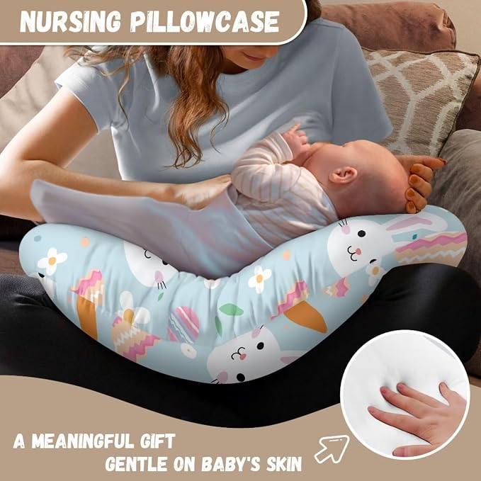 Carrot Rabbit Egg Nursing Pillow Slipcover Sleeve, Breathable & Skin-Friendly Nursing Pillow Cover for Breastfeeding Mom, Pillow Not Included