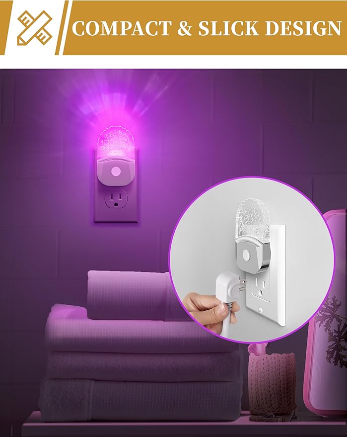 DORESshop 8-Color RGB LED Night Lights Plug Into Wall [2 Pack], Color Changing RGB LED Night Light with Dusk to Dawn Sensor for Bathroom Decor, Chrome Cover