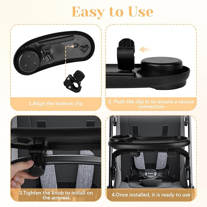 Stroller Snack Tray,Adjustable Snack Tray for Stroller with Cup Holder and Phone Holder,Enlarged Thickened Accessories, Non-slip Handle Clip Suitable for Round Tube Flat Tube Handrails