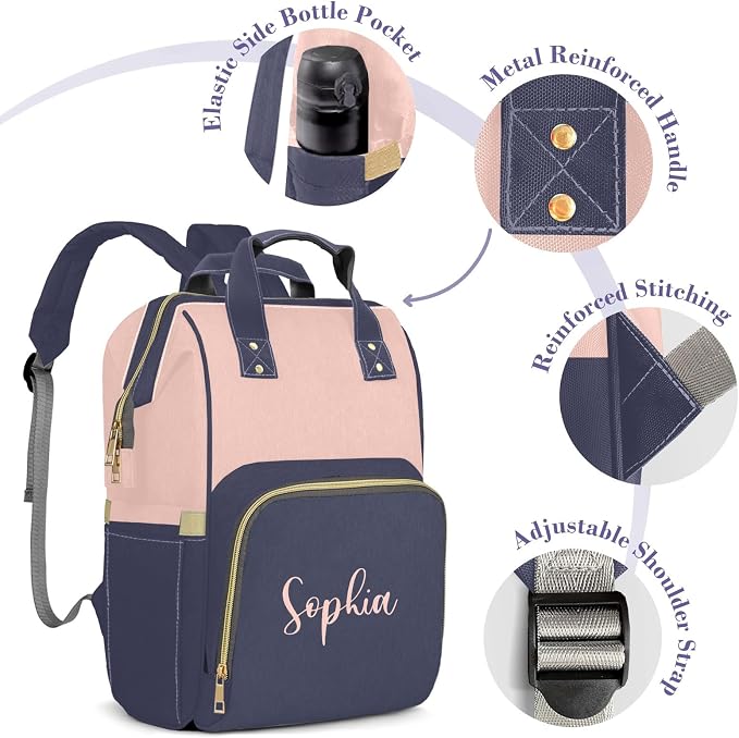 Custom Diaper Bag with Name Personalized Multifunctional Mommy Backpack for Daughter Granddaughter, Blue Daypack Bag for Travel