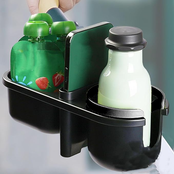 Universal Stroller Snack Tray, 360 Degrees Rotating 3 in 1 Baby Stroller Cup Holder for Office Chairs (Black)