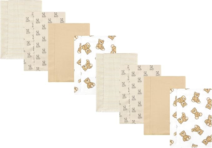 Hudson Baby Cotton Poly Flannel Burp Cloths Multipack, Teddy Bears 8-Pack, One Size