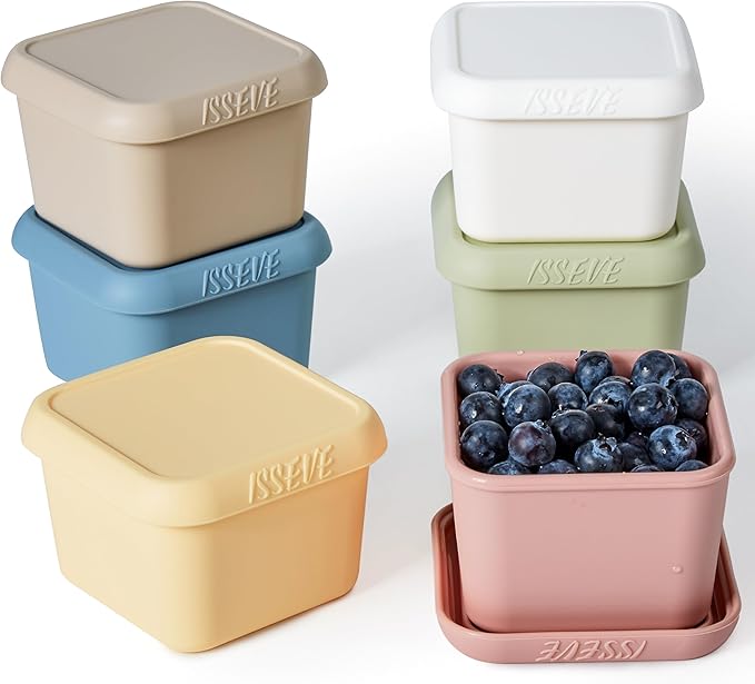 ISSEVE 6Pack 6oz Silicone Snack Containers for Kids, Reusable Small Containers with Lids, Leak Proof Silicone Food Storage Containers, Children Kids Lunch Box for Daycare, School, Travel