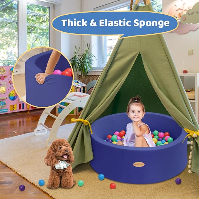 HARBOLLE Baby Ball Pit 35.4" Soft Round Memory Foam Ball Pits NOT Included Balls Indoor Outdoor Playpen for Babies Toddlers Kids Great Gift for Girls Boys, Dark Blue