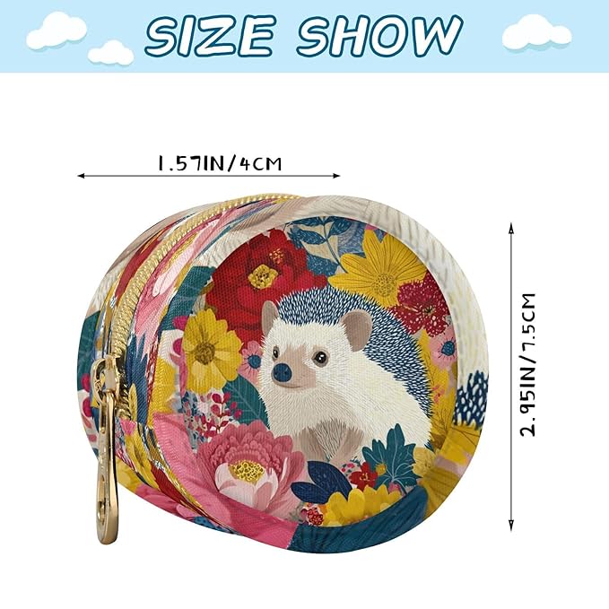 Pacifier Holder with Clip Pacifier Case for Diaper Bag Round Baby Pacifier Pouch Box Bag Portable Garden Flowers Hedgehogs Colorful