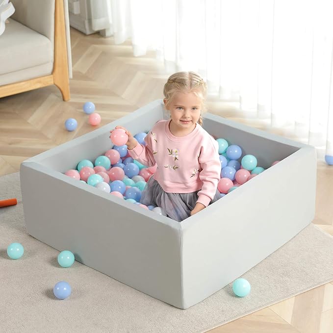 TRENDBOX Ball Pit 35.4x35.4x13.8in Memory Foam Pit Soft Pool Soft Equipment for Toddlers Kids - Light Gray (Balls NOT Included)