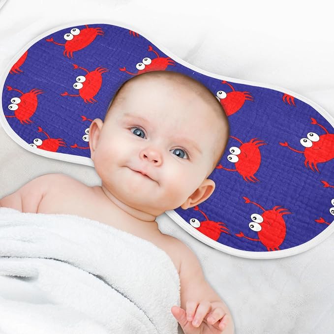 Fun Crab Muslin Burp Cloths for Baby Boys and Girls - 2-Pack Ultra Absorbent Muslin Washcloths, Newborn Towel, Milk Spit Up Rags, Burp Cloth Bibs for Unisex, 22 x 11 Inch