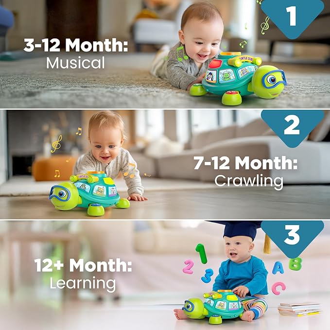 Vahome Musical Crawling Turtle Toy for Babies 3??2 Months, Light-up Educational Baby Toy for 6 7 8 9 10-12 Month Old Boy Girl, Bilingual Development Infant Gifts for 3 4 5 6-12 Months (Green)